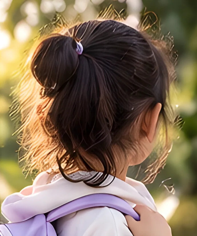 Une petite fille avec un sac à dos violet porte la montre verte