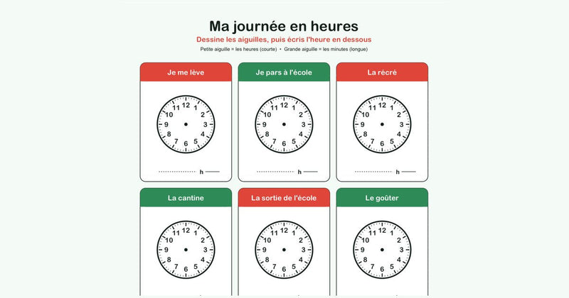 Affiche à imprimer Ma journée en heures pour apprendre l'heure